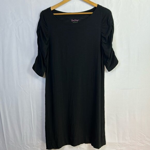 Lilly Pulitzer Dresses & Skirts - Lilly Pulitzer Black Midi Dress Size XL Ruched Sleeves Like New